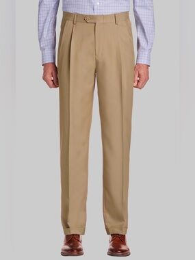 Joseph A Bank Traveler Dress Pants 38x32 Tan Performance Pleated